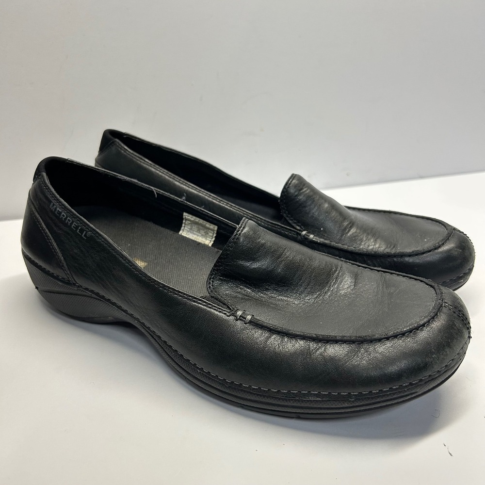 Merrell Parma Loafers Black Womens 10 Leather Slip On Comfort Walking Shoes